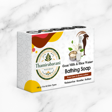 Thamirabarani Naturals Goat Milk & Rice Water Bathing Soap – Moisturize, Soothe & Soften (100g)